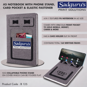 A5 Notebook with Phone Stand & Utility Pockets – 4-in-1 Smart Organizer