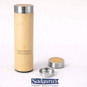 Stainless Steel Bamboo Vacuum Flask with Tea Strainer – 500ml Premium Brew Edition