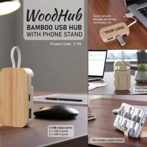 WoodHub: Bamboo USB Hub with Phone Stand – Eco Smart Connectivity Edition