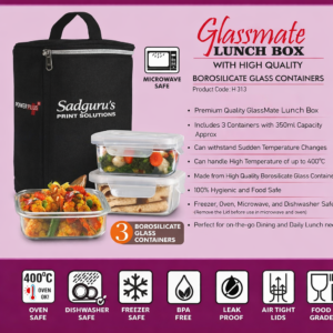 GlassMate Lunch Box – Borosilicate Glass Container Set (3-in-1)