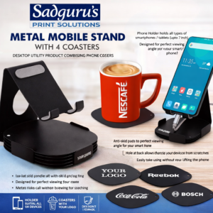 Metal Mobile Stand with 4 Coasters – Premium Desk Utility Set