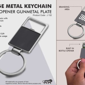 Large Metal Keychain with Opener & Gunmetal Plate – Utility Branding Edition